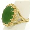 Image 2 : 14k Yellow Gold Prong Set Cabochon Olive Green Nephrite Jade Twisted Wire Ring