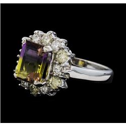 2.50 ctw Ametrine Quartz and Diamond Ring - 14KT White Gold