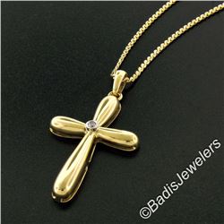 Italian 18kt Yellow Gold Round Diamond Polished Cross Pendant Necklace