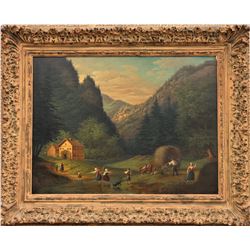 19th C Landscape Scene, Oil on Board