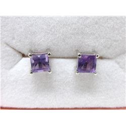 New Sterling Silver Amethyst Stud Earrings