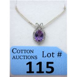 Sterling Silver Amethyst & Diamond Pendant