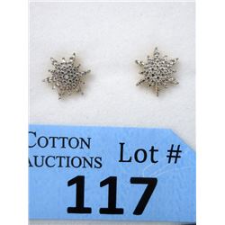 New .925 Sterling Silver Diamond Stud Earrings