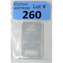 1 Oz Republic Metals Corp .999 Silver Bar