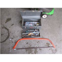 Metal Tool Box with Contents & 36" Metal Saw