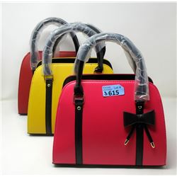 3 Ladies New Handbags -1 Red, 1 Pink, & 1 Yellow
