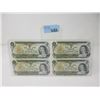 Image 1 : Uncut Block of Four 1973 Canadian $1 Bills