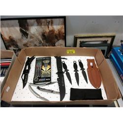 6 Assorted New Knives & 1 Pack of Darts