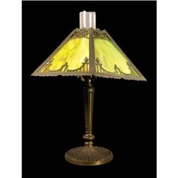 Metal Overlay Slag Glass Lamp
