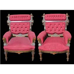 Pair of Victorian Button Tucked Chairs