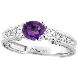 1.30 CTW Amethyst & Diamond Ring 14K White Gold - REF-85M3K