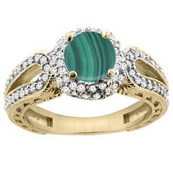 2.68 CTW Malachite & Diamond Ring 14K Yellow Gold - REF-86F2N