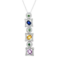 Natural 2.25 CTW Multi-Sapphire & Diamond Necklace 14K White Gold - REF-100R8K