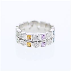 Natural 0.94 CTW Multi-Sapphire & Diamond Ring 18K White Gold - REF-113M4F