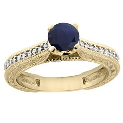 0.75 CTW Blue Sapphire & Diamond Ring 14K Yellow Gold - REF-63Y9V