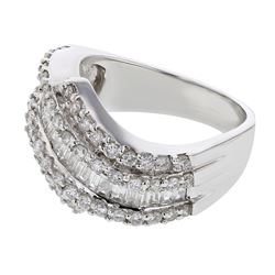 Natural 1.46 CTW Diamond & Baguette Ring 18K White Gold - REF-216M9F