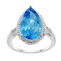 5.55 CTW Swiss Blue Topaz & Diamond Ring 10K White Gold - REF-34A8X