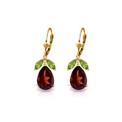 Genuine 13 ctw Garnet & Peridot Earrings 14KT Yellow Gold - REF-71M3T