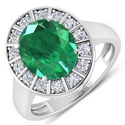 Natural 3.56 CTW Zambian Emerald & Diamond Ring 14K White Gold - REF-145F3N