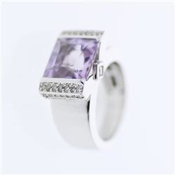 Natural 5.68 CTW Amethyst & Diamond Ring 14K White Gold - REF-78Y3N