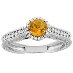 0.99 CTW Citrine & Diamond Ring 14K White Gold - REF-57F2N