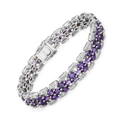 Natural 9.94 CTW Amethyst & Diamond Bracelet 14K White Gold - REF-262H8W