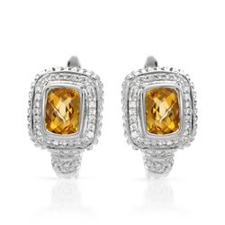 Natural 3.30 CTW Citrine & Diamond Earrings 14K White Gold - REF-101X7T