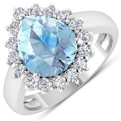 Natural 2.78 CTW Aquamarine & Diamond Ring 14K White Gold - REF-88M7T