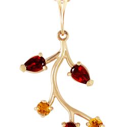 Genuine 0.95 ctw Garnet & Citrine Necklace 14KT Yellow Gold - REF-32Y2F