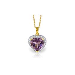 Genuine 3.24 ctw Amethyst & Diamond Necklace 14KT Yellow Gold - REF-59H3X