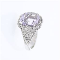 Natural 6.74 CTW Amethyst & Diamond Ring 18K White Gold - REF-138X6T