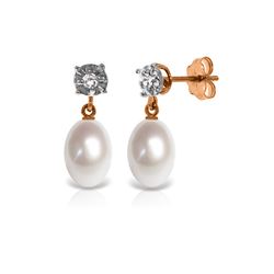 Genuine 8.06 ctw Pearl & Diamond Earrings 14KT Rose Gold - REF-27R4P