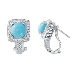Natural 3.10 CTW Turquoise & Diamond Earrings 14K White Gold - REF-77X4T