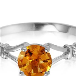 Genuine 1.02 ctw Citrine & Diamond Ring 14KT White Gold - REF-28N3R