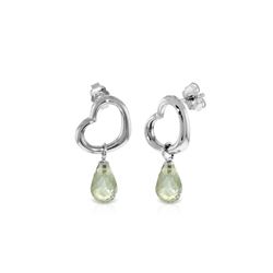 Genuine 4.5 ctw Green Amethyst Earrings 14KT White Gold - REF-42V6W