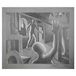 Mark Kostabi "Fault Lines" Hand Signed Original Artwork with COA.