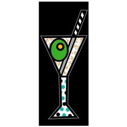 Romero Britto "Black Martini" Hand Signed Limited Edition Giclee on Canvas; Authenticated