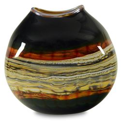 "Black Opal Flat Vessel" Hand-Blown Glass Bowl Sculpture, Hand Signed by GartnerBlade Glass