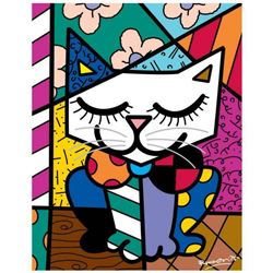 Romero Britto "New Sam Cat" Hand Signed Giclee on Canvas; Authenticated