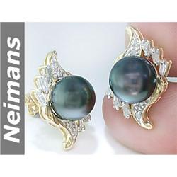 AA 11 MM Black Tahitian Pearls & Diamond Earrings 14kt