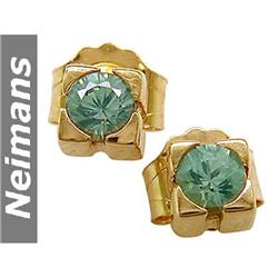 Certified .50 ct Green Sapphire Stud Earrings 14kt Gold