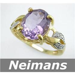 Certifed 4.75 ct Amethyst & VS Diamond Ring 14kt Gold
