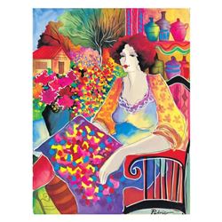Patricia Govezensky, "Lady With Flower View" Hand Signed Limited Edition Giclee
