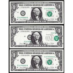 Bookend Lot of (3) 1969D $1 Federal Reserve Note Misaligned Third Print Error
