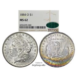 1884-O $1 Morgan Silver Dollar Coin NGC MS62 CAC Amazing Toning