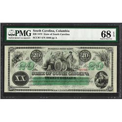1872 $20 State of South Carolina Revenue Bond Obsolete Note PMG Superb Gem Unc. 68EPQ