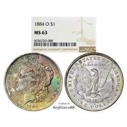 1884-O $1 Morgan Silver Dollar Coin NGC MS63 Amazing Toning