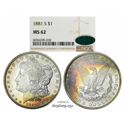 1881-S $1 Morgan Silver Dollar Coin NGC MS62 CAC Amazing Toning