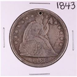 1843 $1 Seated Liberty Silver Dollar Coin - Hole