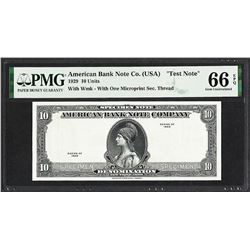1929 10 Unit American Bank Note Co. "Test Note" PMG Gem Uncirculated 66EPQ